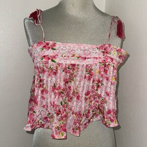 EUC Just Bellina pink floral tassel crop tank cropped small s
